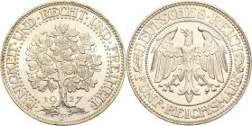 5 Reichsmark 1927 F Eichbaum Jaeger 331 Prachtvolles Exemplar. Fast Stempelglanz/Stempelglanz