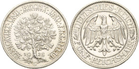 5 Reichsmark 1928 G Eichbaum Jaeger 331 Kl. Kratzer, vorzüglich-Stempelglanz/fast Stempelglanz