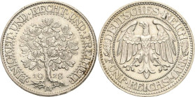 5 Reichsmark 1928 A Eichbaum Jaeger 331 Randfehler, vorzüglich+