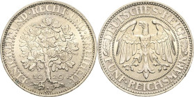 5 Reichsmark 1929 A Eichbaum Jaeger 331 Revers kl. Kratzer, vorzüglich-Stempelglanz