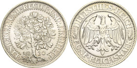 5 Reichsmark 1930 A Eichbaum Jaeger 331 Winz. Randfehler, fast Stempelglanz