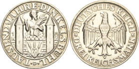 3 Reichsmark 1928 D Dinkelsbühl Jaeger 334 Vorzüglich