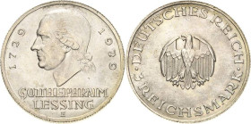 3 Reichsmark 1929 E Lessing Jaeger 335 Vorzüglich-Stempelglanz