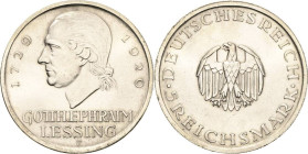 5 Reichsmark 1929 F Lessing Jaeger 336 Kl. Kratzer, vorzüglich-Stempelglanz