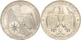 3 Reichsmark 1929 A Waldeck Jaeger 337 Vorzüglich-Stempelglanz