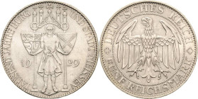 5 Reichsmark 1929 E Meißen Jaeger 339 Kl. Kratzer, vorzüglich-Stempelglanz