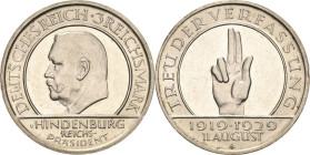 5 Reichsmark 1929 A Verfassung Jaeger 340 Vom polierten Stempel. Fast vorzüglich