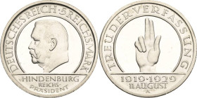 5 Reichsmark 1929 A Verfassung Jaeger 341 Prachtexemplar. Polierte Platte