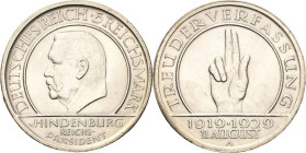 5 Reichsmark 1929 A Verfassung Jaeger 341 Kl. Kratzer, vorzüglich