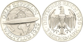 3 Reichsmark 1930 F Zeppelin Jaeger 342 Kl. Kratzer, Polierte Platte
