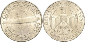 3 Reichsmark 1930 F Zeppelin Jaeger 342 Fast Stempelglanz