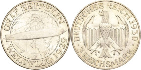 3 Reichsmark 1930 F Zeppelin Jaeger 342 Fast Stempelglanz