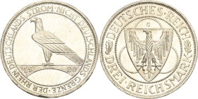3 Reichsmark 1930 G Rheinlandräumung Jaeger 345 Kl. Randfehler, fast Stempelglanz