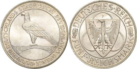 5 Reichsmark 1930 F Rheinlandräumung Jaeger 346 Kl. Kratzer, fast Stempelglanz/Stempelglanz