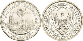 3 Reichsmark 1931 A Magdeburg Jaeger 347 Prachtexemplar. Polierte Platte