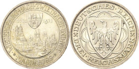 3 Reichsmark 1931 A Magdeburg Jaeger 347 Min. Randfehler, vorzüglich-Stempelglanz/fast Stempelglanz
