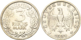 3 Reichsmark 1931 A Kursmünze Jaeger 349 Sehr schön-vorzüglich