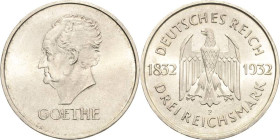 3 Reichsmark 1932 F Goethe Jaeger 350 Fast Stempelglanz/Stempelglanz