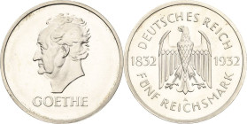 5 Reichsmark 1932 A Goethe Jaeger 351 Min. berieben, Polierte Platte