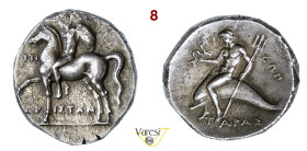 CALABRIA - Tarentum - (272-240 a.C.) Statere (o Nomos) Ariston magistrato D/ Cavaliere con scudo R/ Falanto, con ippocampo e tridente, su delfino SNG ...
