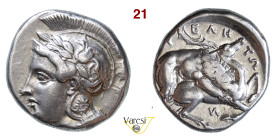 LUCANIA - Velia - (334-300 a.C.) Didramma (o Statere) D/ Testa elmata di Atena R/ Leone assale un cervo SNG ANS 1261 Ag g 7,76 mm 20 • Ex Artemide, as...