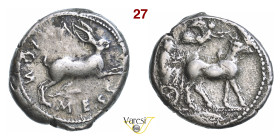 SICILIA - Messana - (445-439 a.C.) Tetradramma D/ Biga trainata da due muli; in alto la Vittoria in volo R/ Lepre che corre SNG Cop. tipo 393 Rizzo ta...