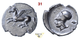 ACARNANIA - Leucas (375-350 a.C.) Statere D/ Pegaso in volo e sotto lettera lambda R/ Testa elmata di Atena; a d. un murex Calciati 69 Ag g 8,34 mm 22...