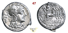 ABURIA - C. Aburius Geminus (134 a.C.) Denario D/ Testa di Roma R/ Il Sole in quadriga. Varesi 45 B. 1 Syd. 490 Cr. 244/1 Ag g 3,96 mm 18 SPL 
QUESTO ...