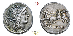 IULIA - L. Julius Caesar (101 a.C.) Denario D/ Testa elmata di Roma e dietro una spiga R/ La Vittoria su biga Varesi 320 B. 3 Syd. 585 Cr. 323/1 Ag g ...