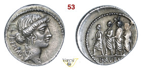 BRUTO (54 a.C.) Denario D/ Testa della Libertà R/ Il console L. Junius Brutus il vecchio tra due littori; davanti a tutti un araldo (accensus) Varesi ...
