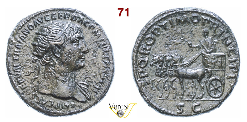 TRAIANO (098-117) Dupondio D/ Testa radiata R/ L'Imperatore su quadriga lenta Co...