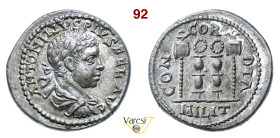 ELAGABALO (218-222) Denario Antiochia D/ Busto laureato, drappeggiato e corazzato R/ Due insegne con la corona tra due aquile legionarie RIC IV 187 RS...