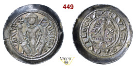 AQUILEIA BERTOLDO DI MERANIA (1218-1251) Denaro D/ Il Patriarca in trono, con croce e vangelo R/ Aquila ad ali spiegate sovrastante un edificio MIR 11...