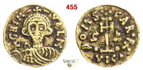 BENEVENTO GRIMOALDO III, Principe (788-806) Tremisse, a nome anche di Carlo Magno (788-792) D/ Busto frontale con globo crucigero R/ Croce potenziata ...