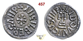 BENEVENTO LUDOVICO e ANGILBERGA (870-871) Denaro D/ Croce potenziata su gradini R/ Due croci concentriche MIR 244 CNI 42/47 Ag g 1,04 mm 17 R • Bella ...