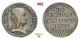 BOLOGNA GIOVANNI II BENTIVOGLIO (1494-1509) Medaglia o prova del Doppio Quarto s.d. D/ Busto corazzato con berretto R/ Scritta su 6 righe Chimienti 22...