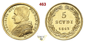 BOLOGNA GREGORIO XVI (1831-1846) 5 Scudi 1841 A. XI Pagani 138 Au g 8,64 mm 23 RR • Fondi lucenti q.FDC