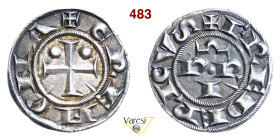 COMUNE, a nome di Federico I (1155-1330) Grosso da 6 Denari Imperiali D/ Lettere P R I su due righe, sormontate da omega R/ Croce patente con bisante ...
