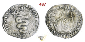 CREMONA FRANCESCO II SFORZA (1521-1535) Grosso 1527 D/ Biscia milanese coronata R/ S. Omobono soccorre un giovane MIR 309 CNI 2/4 Ag g 1,74 mm 21 RRR ...