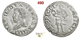 FERRARA ERCOLE II D'ESTE (1534-1559) Muraiola s.d. D/ Busto corazzato volto a s. R/ Saturno, in veste di egizioano, regge un serpente che si morde la ...