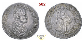 FIRENZE COSIMO I DE' MEDICI (1537-1574) Piastra 1571 D/ Busto corazzato R/ San Giovanni Battista con lunga croce MIR 166/2 Ag g 32,49 mm 40 RR • Patin...