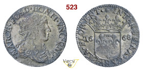 FOSDINOVO MARIA MADDALENA CENTURIONI MALASPINA (1663-1669) Luigino 1668 D/ Busto femminile R/ Stemma coronato MIR 51/2 C.L. 087 Ag g 1,88 mm 21 R BB÷S...