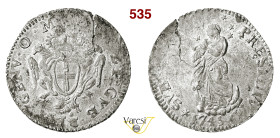 GENOVA DOGI BIENNALI, III fase (1637-1797) Mezza Lira o Mezza Madonnina 1745, sigle OM MIR 329/1 CNI 4/6 Ag g 2,15 mm 22 • Lieve frattura marginale SP...