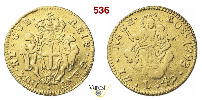 GENOVA DOGI BIENNALI, III fase (1637-1797) 48 Lire 1793 MIR 276/2 Au g 12,34 mm ...