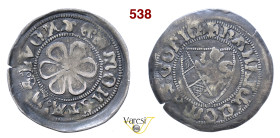 GORIZIA ENRICO II - GIOVANNI ENRICO (1304-1323 e 1323-1338) Denaro D/ Scudo Gorizia/Aquileia R/ Rosa a sei petali MIR 110 Ag g 0,83 mm 21 RR MB/q.BB