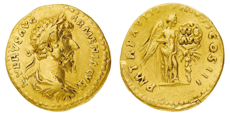 Lucius Verus (161-169 AD) - Hybrid Aureus 163-164 AD - Mint: Rome - Obverse: Lau...