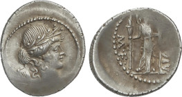 Roman Coins
Republic
Denario. 42 a.C. CLAUDIA. P. Claudius M.f. Turrinus. Anv.: Cabeza laureada de Apolo a derecha, detrás lira. Rev.: Diana Lucifer...