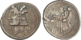 Roman Coins
Republic
Denario. 114-113 a.C. FONTEIA. C. Fonteius. Anv.: Cabeza bifronte de Fontus, debajo la barbilla letra S y estrella. Rev.: Galer...