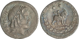 Roman Coins
Republic
Denario. 85 a.C. FONTEIA. Mn. Fonteius. C.F. Anv.: Cabeza de Apolo Vejovis a derecha, entre MN. (nexadas) FONTEI (NT nexadas) y...