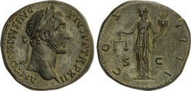 Roman Coins
Empire
Sestercio. 148-149 d.C. ANTONINO PÍO. Anv.: ANTONINVS AVG. PIVS P.P. TR. P. XII. Busto lauredado a derecha. Rev.: COS IIII. Aequi...